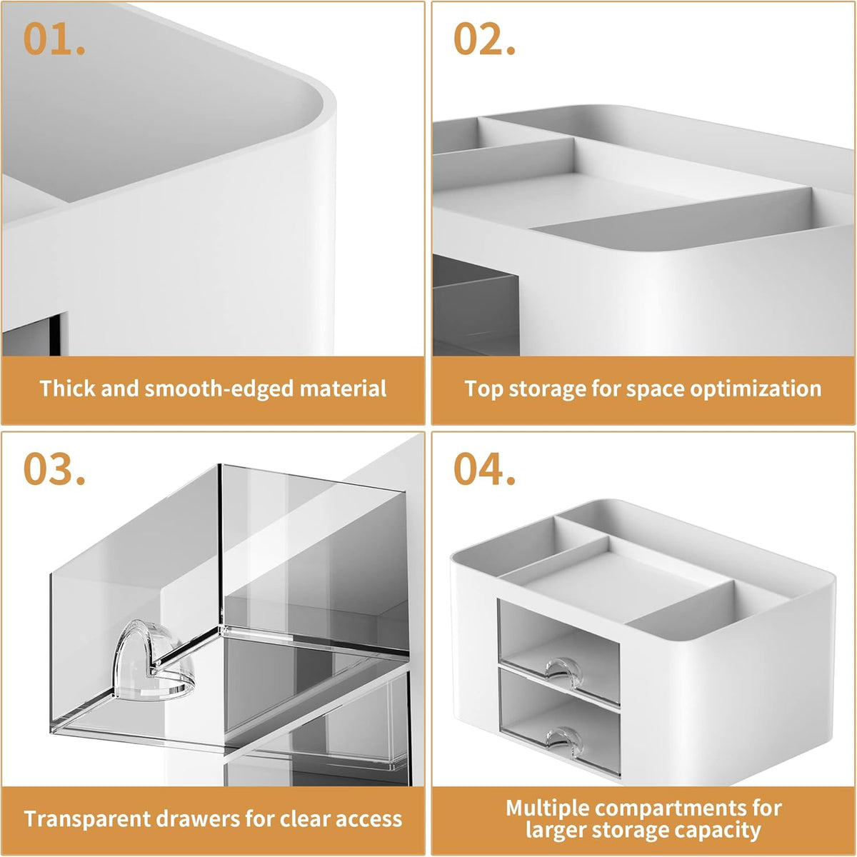 Marbrasse Pen Organizer with 2 Drawer, Multi-Functional Pencil Holder for Desk, Desk Organizers and Accessories with 5 Compartments + Drawer for Office Art Supplies (White)