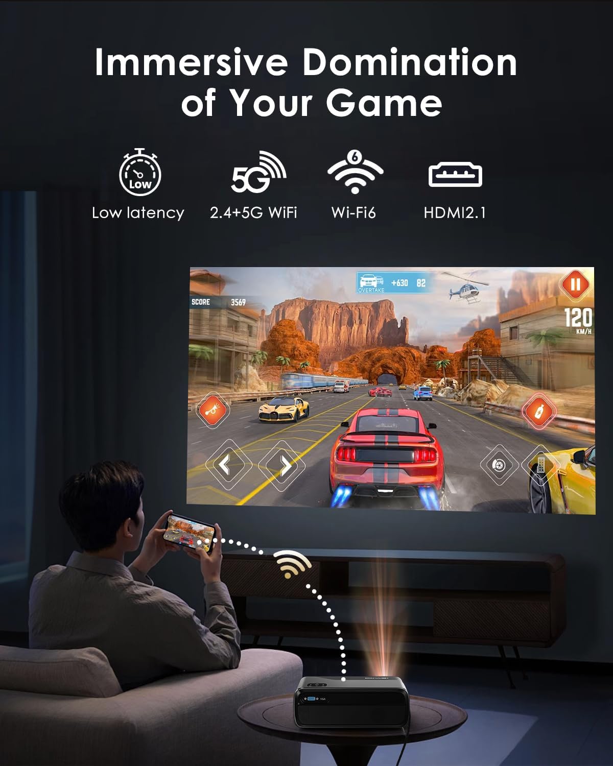 Portable Smart Projector Netflix Officially,AI Auto Focus&Keystone,1200ANSI 4K Support,WiFi6+2.4/5G WiFi,Two-way Bluetooth,Dolby Audio,HDR10,Android TV 11.0,Google Assistant,Home Theater Outdoor Movie