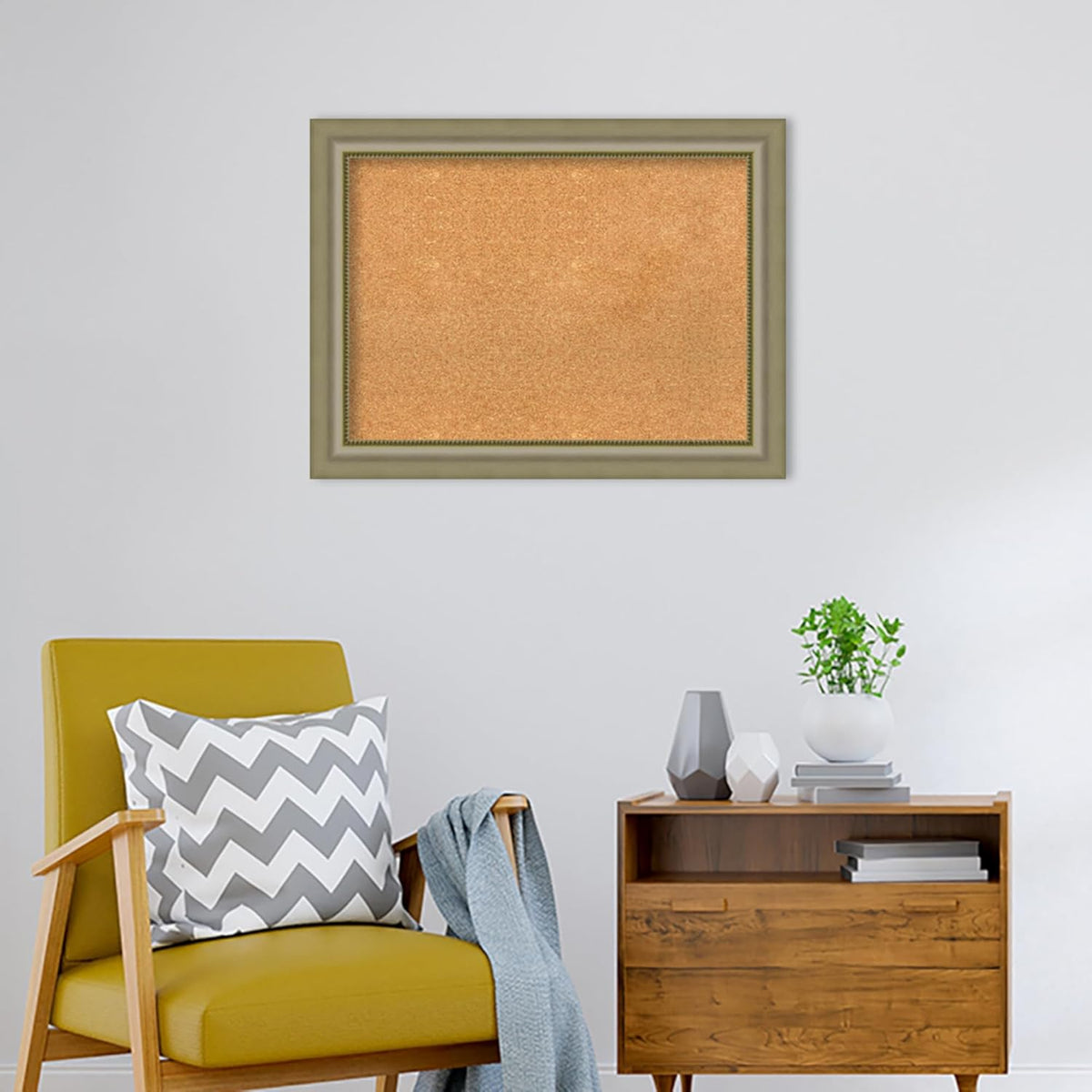 Amanti Art Natural Cork Board for Wall, 25x33 Vision Board with Silver Wood Frame, Medium Corkboard Office Decor for Home Organization, Traditional Corkboard Pinboard to display items for home