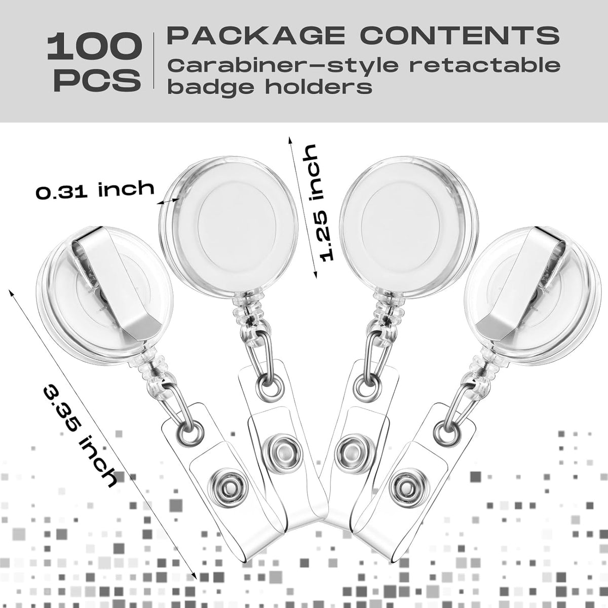 Zonon 100 Pieces Retractable Badge Reel Clips ID Card Holder Reel with Metal Belt Clip for Hanging Cards Key Chains, Name Badge Holders for Nurses Teachers Students(Clear)