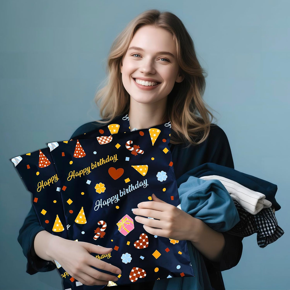 Happy Birthday Poly Mailer 10x13 Inch 100 Pcs, Waterproof Shipping Bags for Clothing, Tear-Resistant Mailier Bags, Strong Mailing Bags with Self-Seal