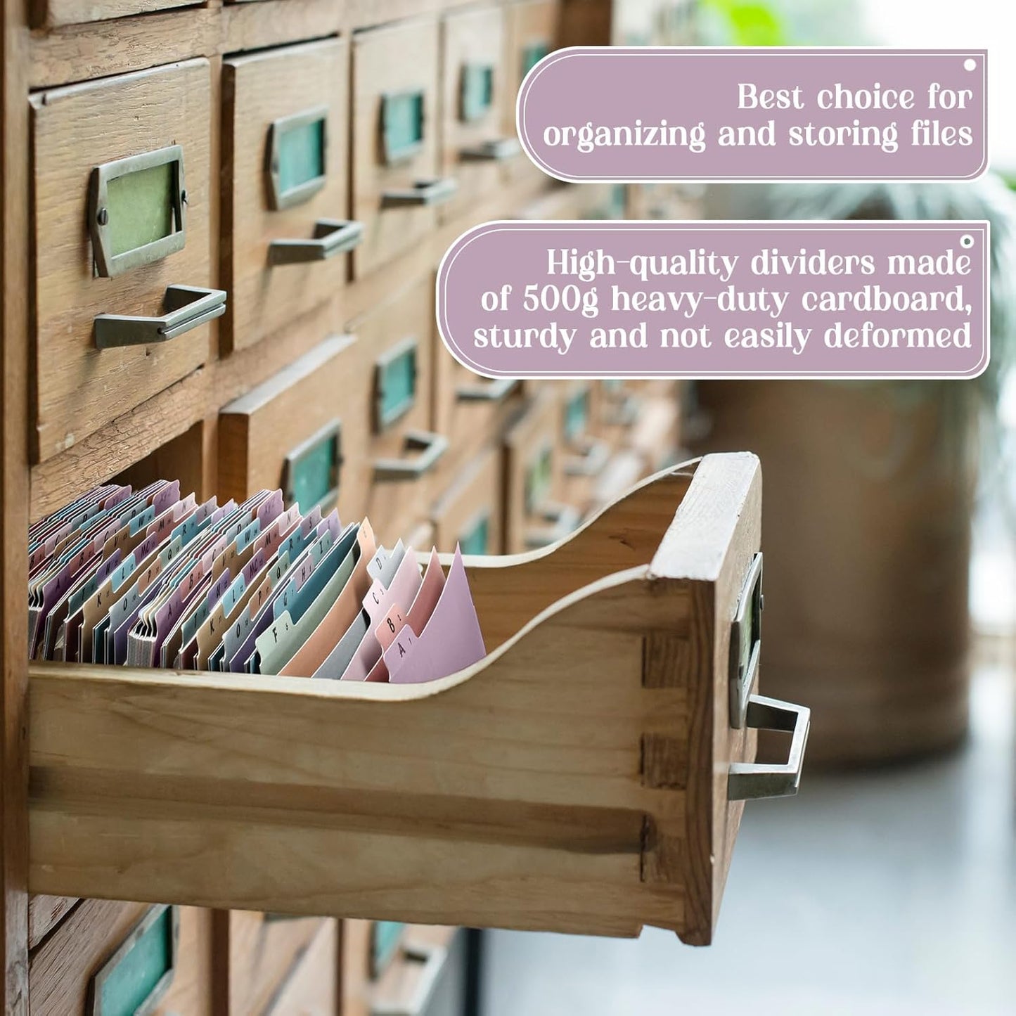 2 Set 50 Pcs Alphabet File Dividers Top Tab File Guides Set, Heavyweight A-z Letter Size Filing Cabinet Dividers 1/5 Cut Tab Desk Organizer for Work School Office(Vintage Colors)