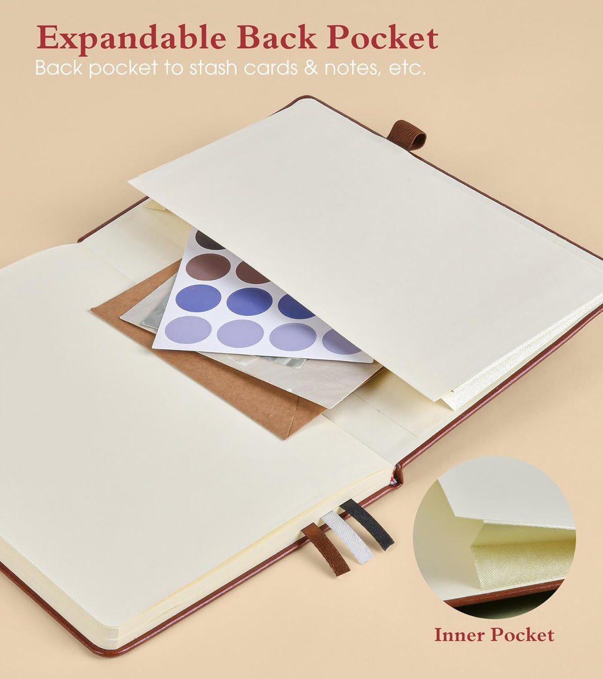 Dotted Journal Notebook for Women Men, 160 Pages Dot Grid Paper,Inner Pocket, A5 Hardcover Vintage Leather Notebooks for School, Work, Travel, Note Taking,Bullet Journaling 5.8"x8.5" (Brown)