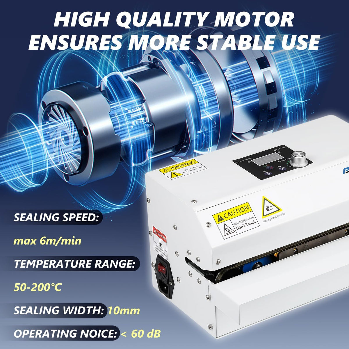 Commercial Grade Heat Sealer Automatic Continuous Heat Bag Sealing Machine, Temp&Speed Adjustable, Heavy Duty Horizontal Bag Sealing Machine for Kinds of Plastic Packing Bags, Desktop White