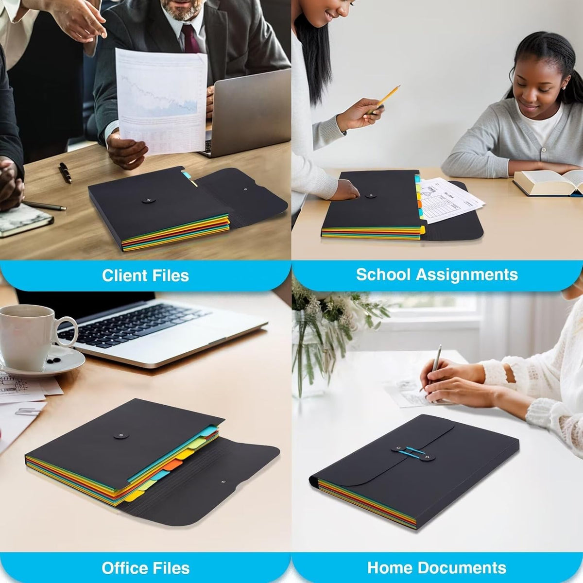 Blue Lake ECOLIFE Expanding File Folder Accordion Plastic Free 7 Pocket Rainbow Divider Expandable Folders Organizer Black