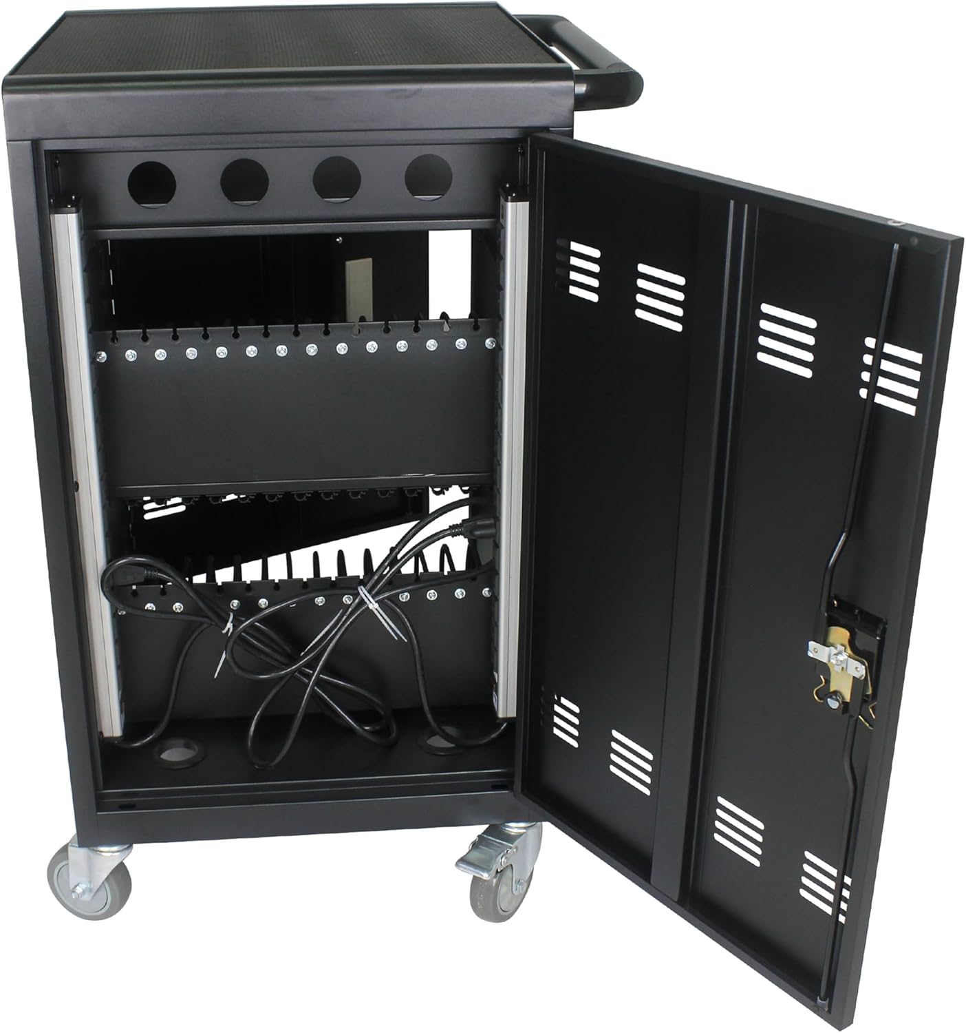 30 Devices Mobile Charging Cart and Cabinet, Laptop Charging Storage Cart, Combination Locks for Front Doors, Easy Cables Manage, Up to 16.3" Screen for Tablets Laptops, Laptop and Chromebook,Black