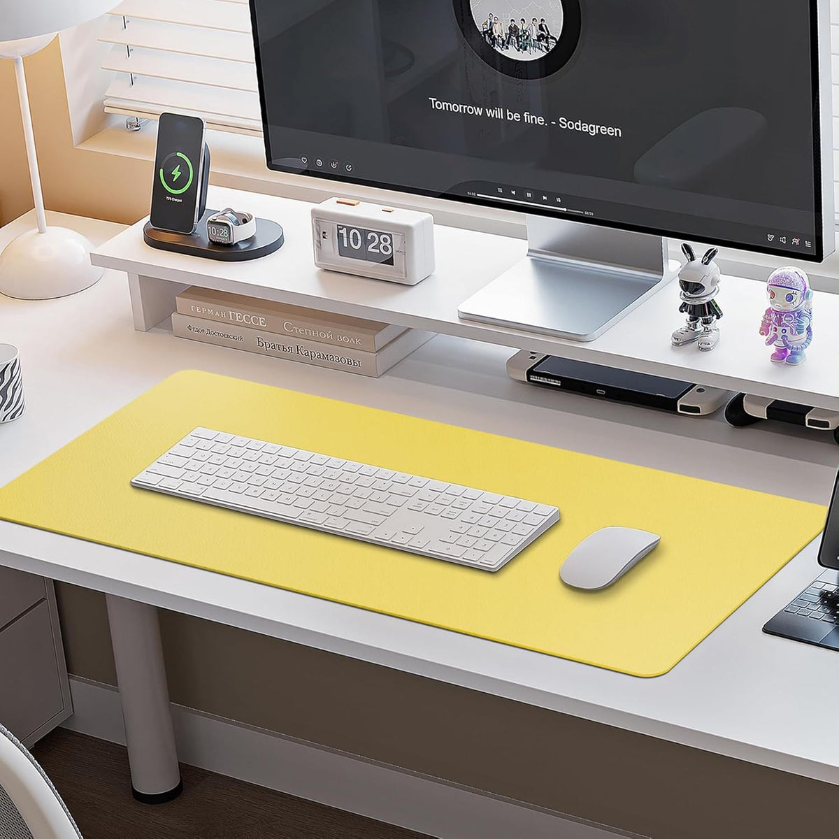 Boutilon Leather Desk Pad Protector,Non-Slip Mouse Pad,Laptop Desk Pad,Office Mouse Mat,Waterproof Leather Desk Blotter,Desk Writing Pad for Office and Home (L-Yellow,35"x 17")