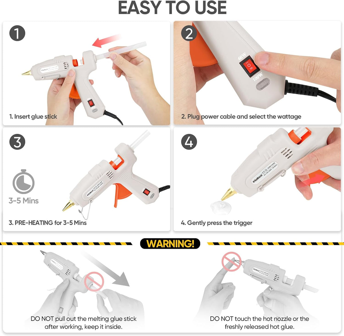 ROMECH Full Size Hot Glue Gun with 60/100W Dual Power and 21 Hot Glue Sticks (7/16"), Fast Preheating Heavy Duty Industrial Gluegun with Storage Case for Crafting, DIY and Repairs (White)