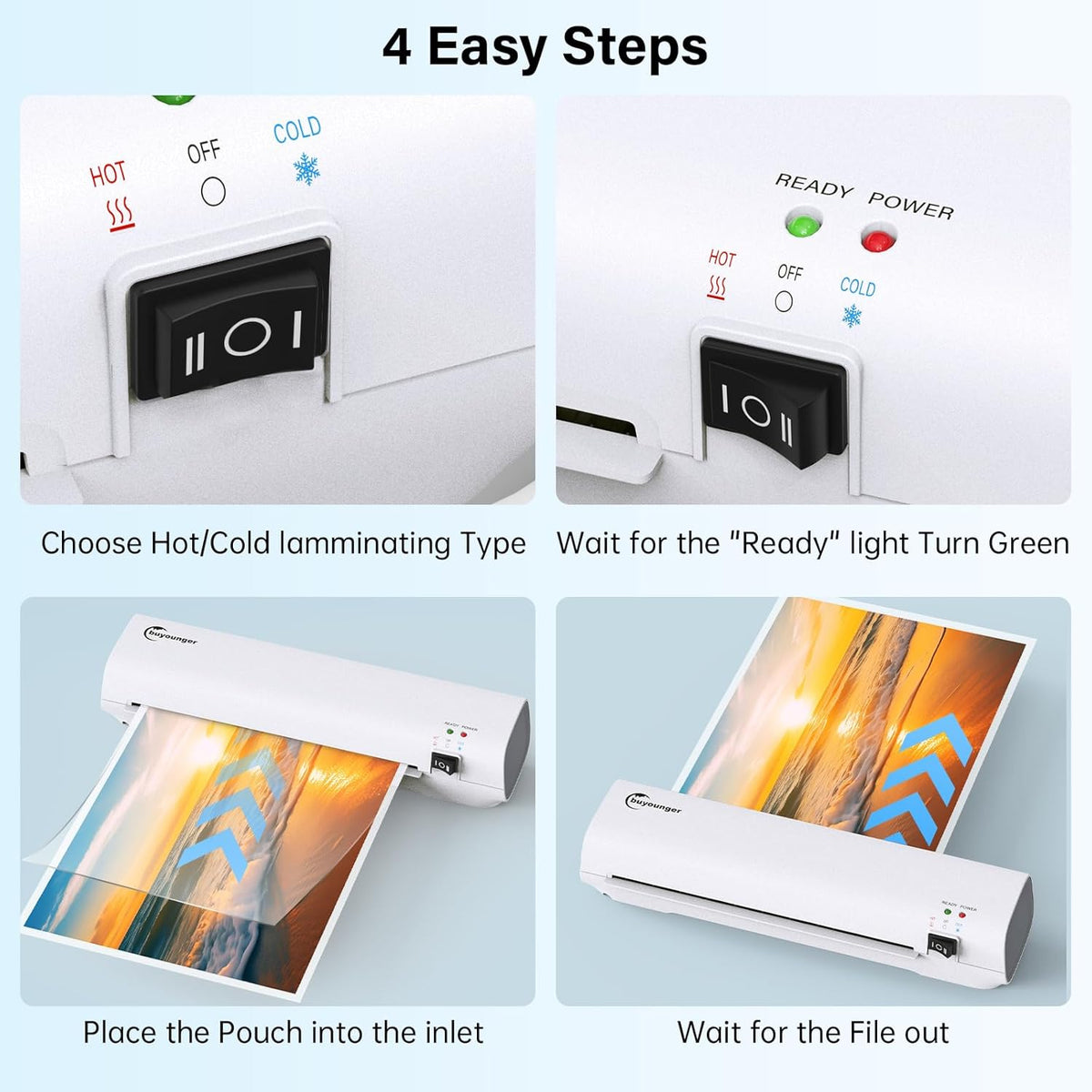 Laminator Machine with 10 Laminating Sheets, 9 Inch Laminator Hot & Cold for A4/A5/A6, Thermal Laminating Machine for Home School Office
