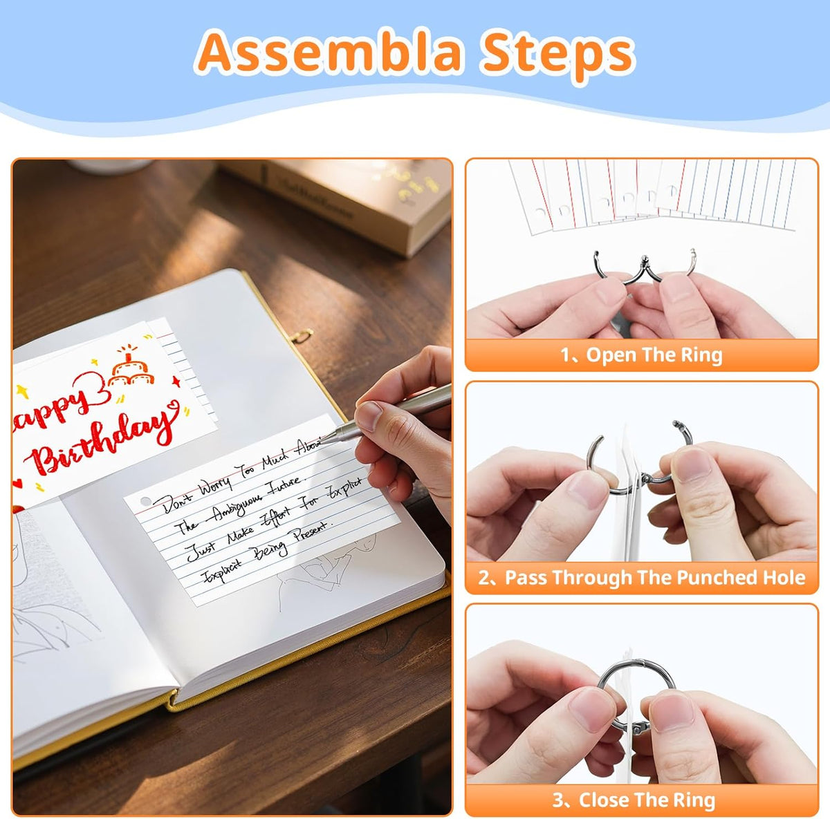 Index Cards 3x5 Inches, 300 PCS, White Flash Cards With Ring, Punched Lined Study Card Ruled Flashcards Notecards, Ruled Front And Blank Back, Note Card for School, College And Home