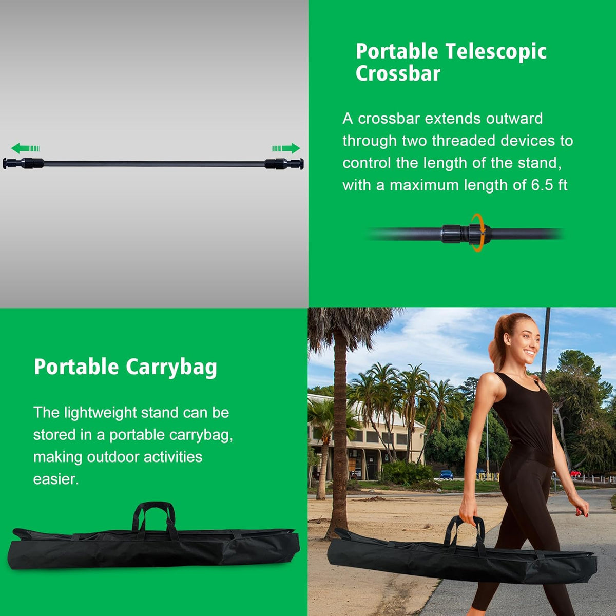 2-in-1 Green Backdrop Stand Kit - 6x9 ft Green Backdrop with 6.5x6.5ft Portable Photography Stand for Video Streaming,Zoom Meetings,Parties,Anti-Wrinkle Polyester Fabric
