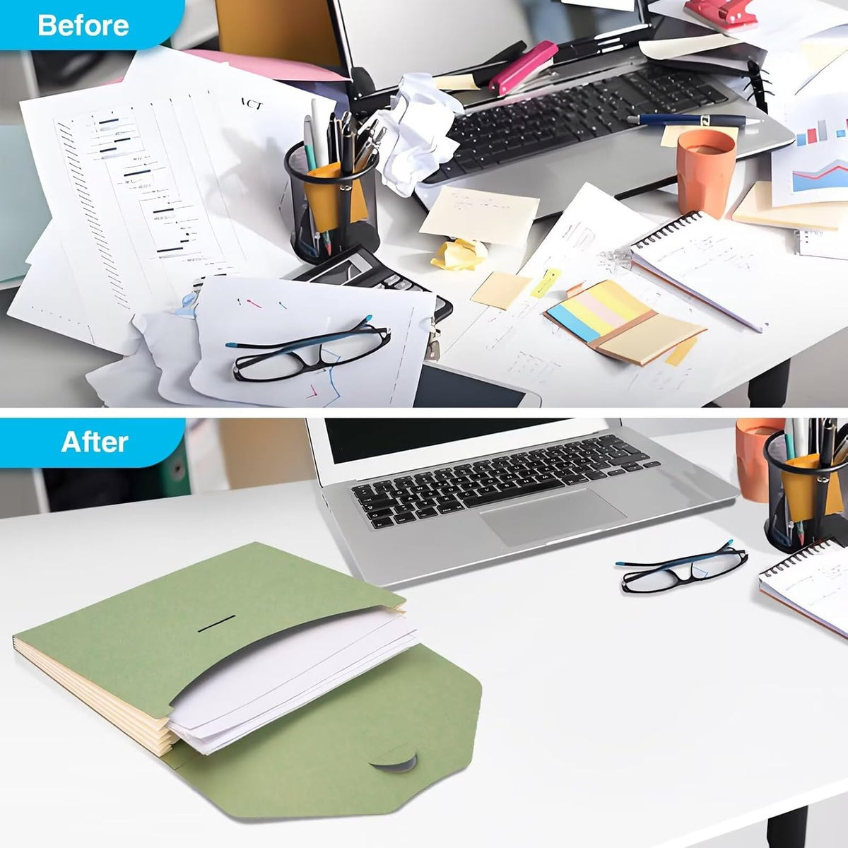 Blue Lake ECOLIFE File Folders Accordion Organizer Plastic Free 6 Pocket Expanding Folders Green