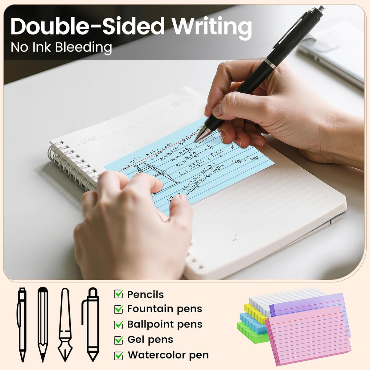 Index Cards 3x5 Inch, 600sheets, Flash Cards,Ruled Lined Colored Note Cards Paper For Studying, Schools Supplies, College, Office And Home Organization, Note Taking Supplies