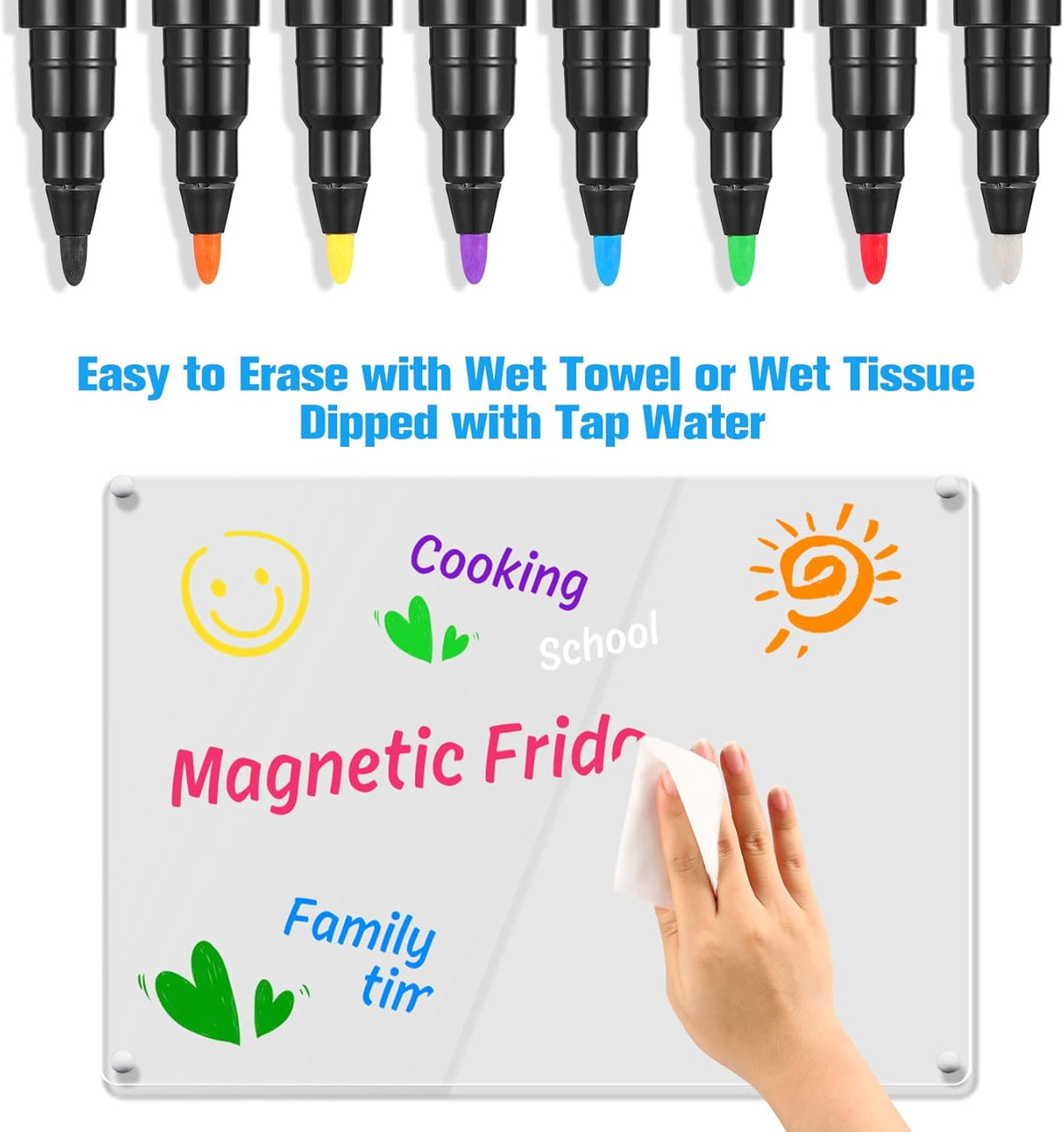 Magnetic Liquid Chalk Markers Wet Erase Markers for Acrylic Calendar Planning Board Clear Glass Whiteboard Window/Mirror Christmas Halloween LED Note Board, 8 Pack, 8 Vibrant Color, 1mm Fine Tip
