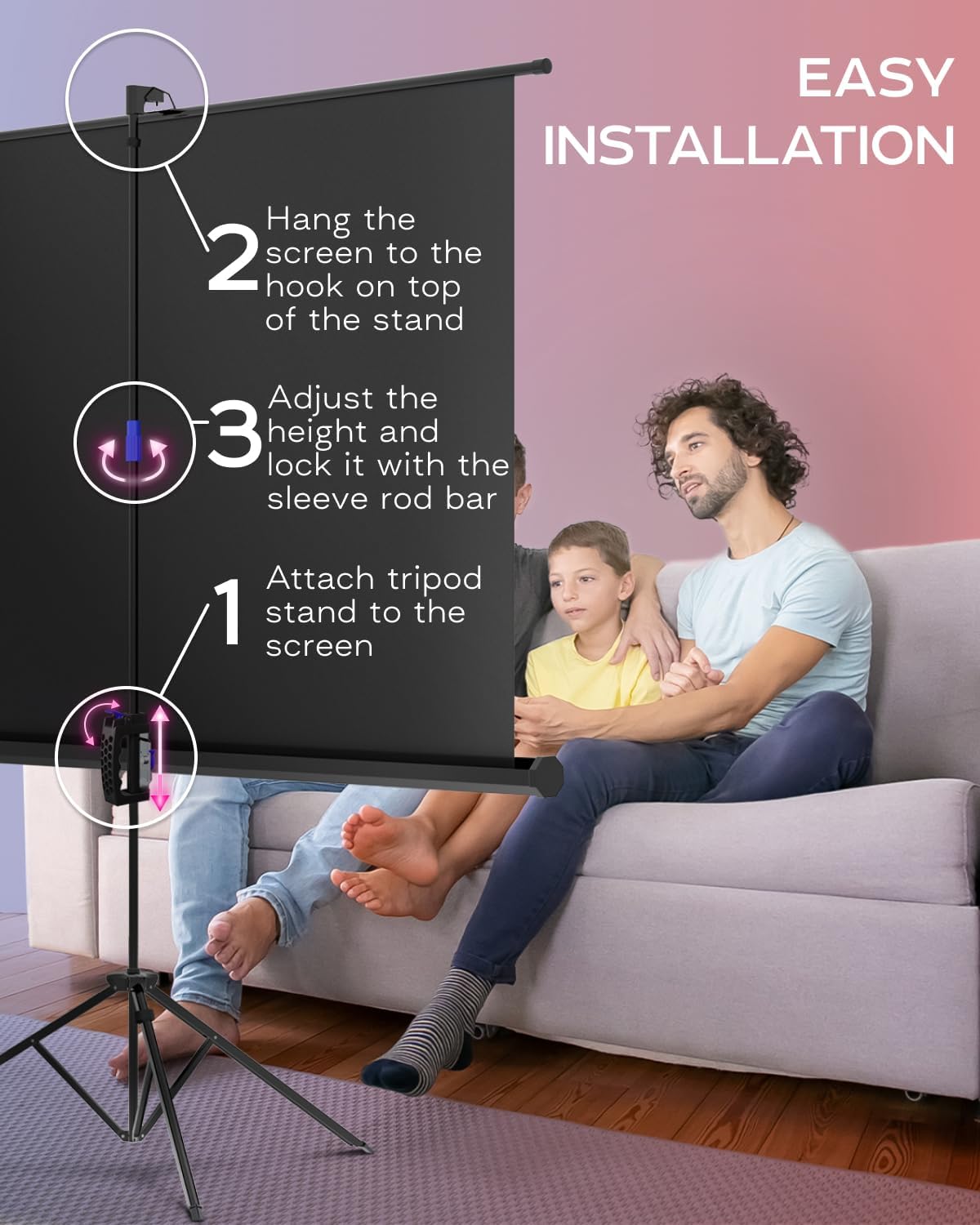 PropVue Projector Screen with Stand 84" - Indoor & Outdoor Projection Screen for Movie or Office Presentation - 16:9 HD Premium Wrinkle-Free Tripod Screen for Projector with Carry Bag & Tight Strap