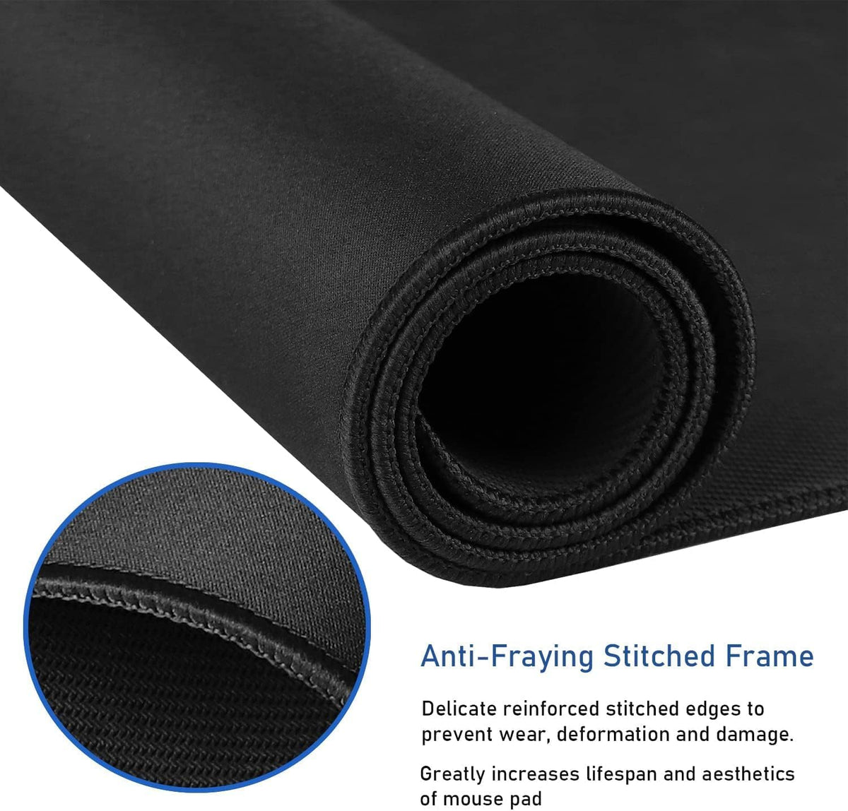Large Extended Gaming Mouse Pad with Stitched Edges, 47.3 X 23.6 in Desk Pad Durable Non-Slip Natural Rubber Base, Waterproof Computer Keyboard Mat for Esports Pros, Gamer, Desktop, Black