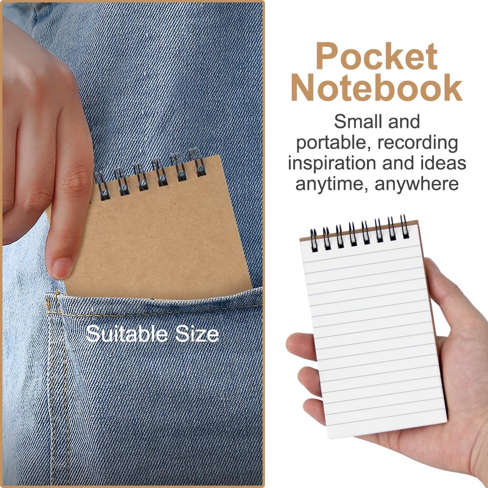 Memo Pads 24 packs, Small 3x5 Spiral Notepads, Office Style Mini Notebook, Small Notepad Pocket Size, Pocket Notebooks for Home, College, Work or School - Lined College Ruled Paper