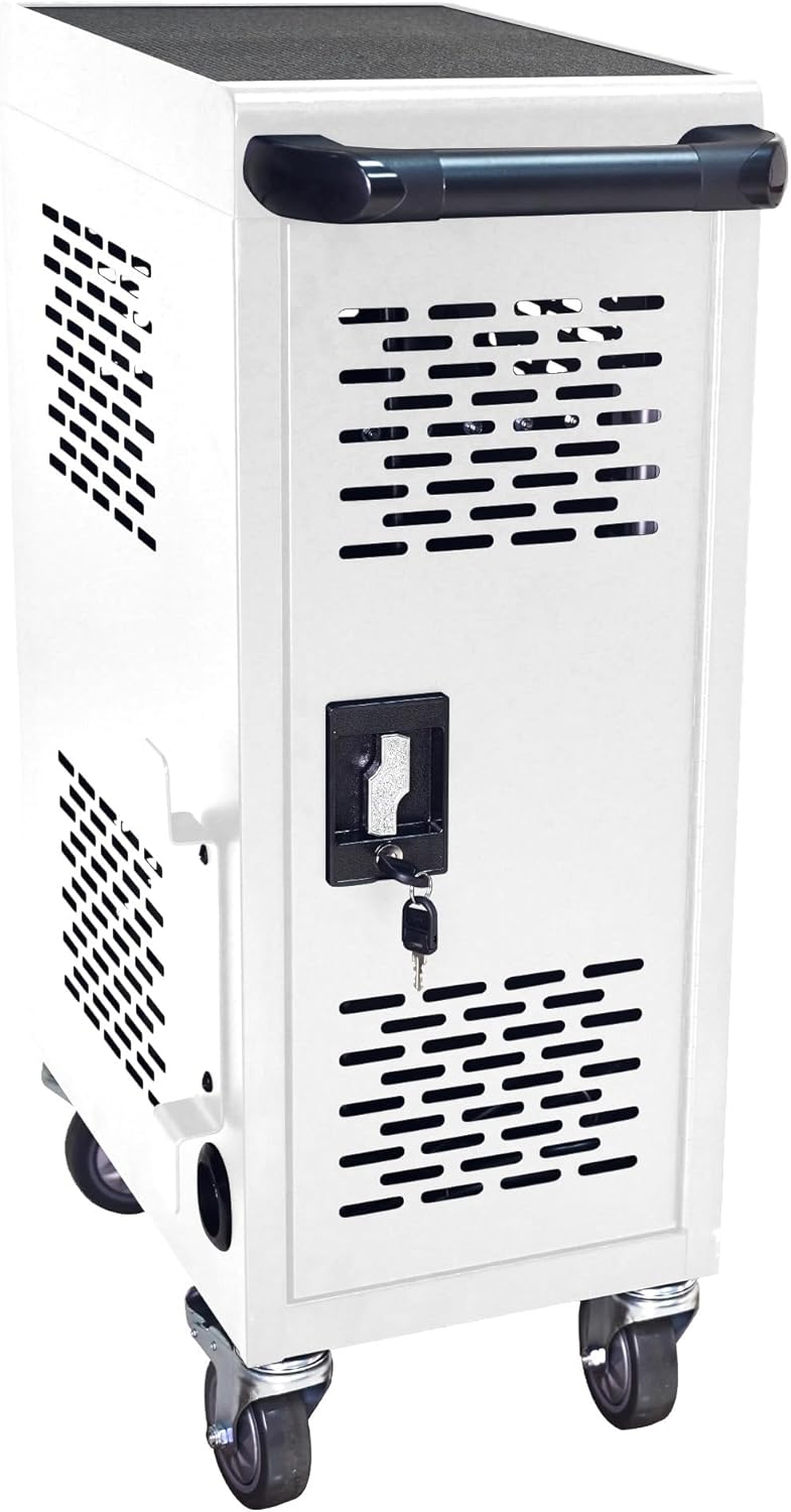 16 Device Mobile Charging Cart and Cabinet, Laptop Storage, Lockable Station, Easy Cable Management, Up to 14" Tablets and Chromebooks, White