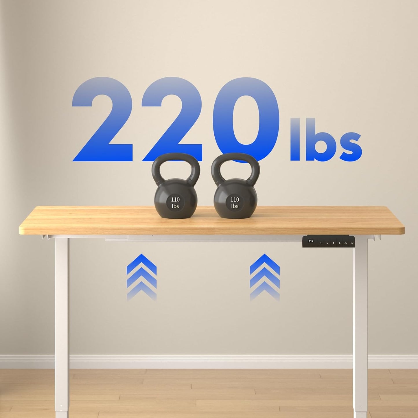 FLEXISPOT E3 Dual Motor Electric Standing Desk 48x24 Inch Whole-Piece Board Height Adjustable Electric Sit Stand Desk (White Frame + Maple Desktop, 2 Packages)