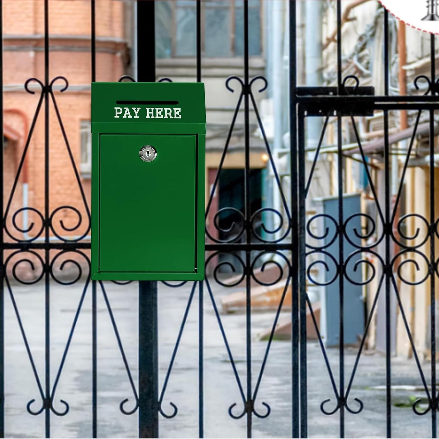 Metal Donation Box Collection Safe Suggestion Box with Lock Wall Mounted Mailbox Delivery Ballot Case Key Drop Case for Home Office Outdoor Door (Green, 10.24 x 5.71 x 2.95 Inch)