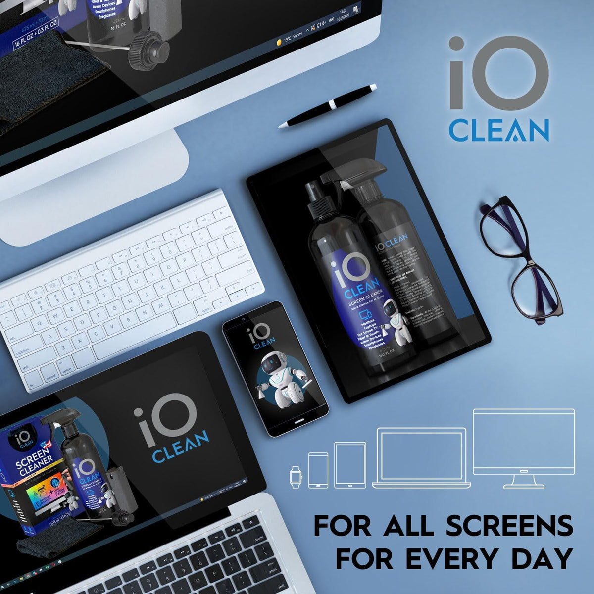 Screen Cleaner Spray (16oz+16oz) – Best Large Cleaning Kit for LCD LED OLED TV, Smartphone, iPad, Laptop, Touchscreen, Computer Monitor, Other Electronic Devices – 2 Microfiber Cloths and 4 Nozzles