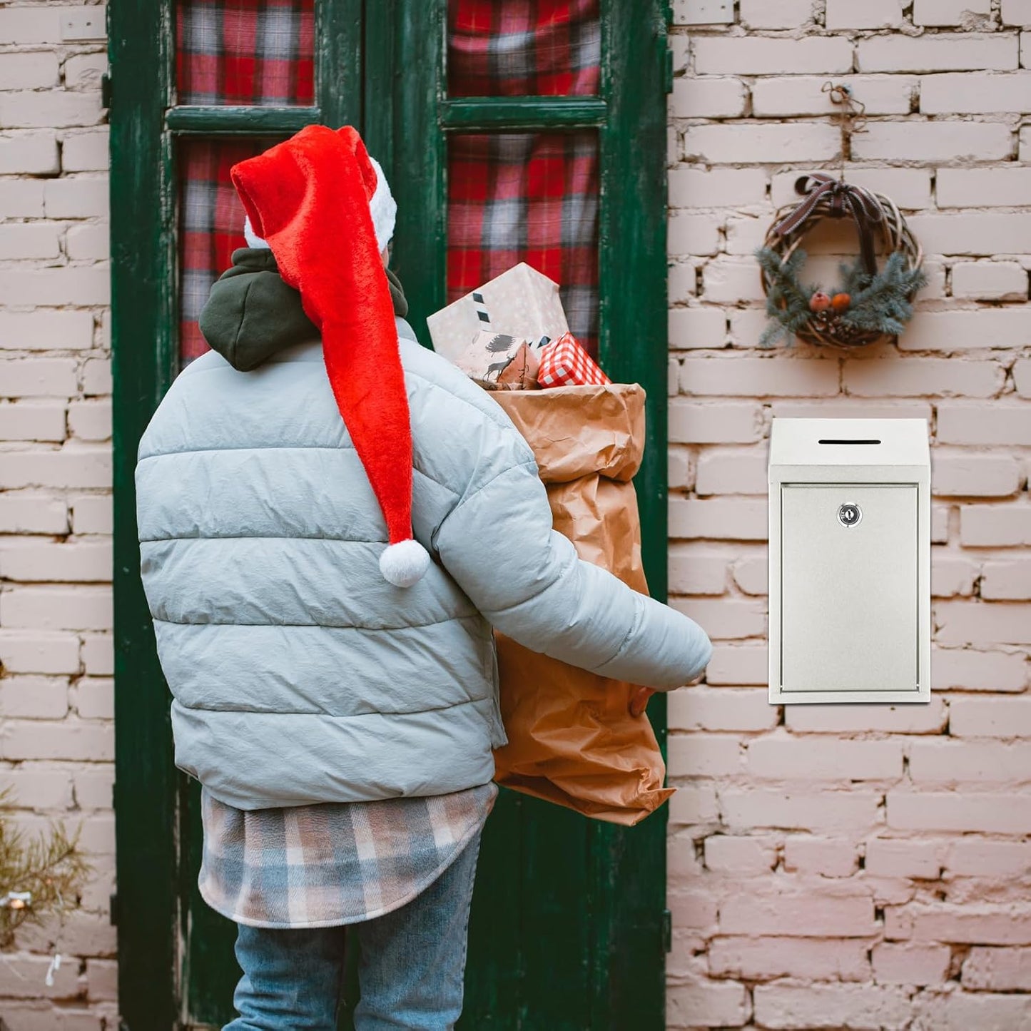 2 Pack Metal Suggestion Boxes with Lock Keys Ballot Donation Boxes with Slot for Fundraising Wall Mounted Mailbox Delivery Container for Home Office Outdoor Door, 10.2x5.7x2.95in(White)