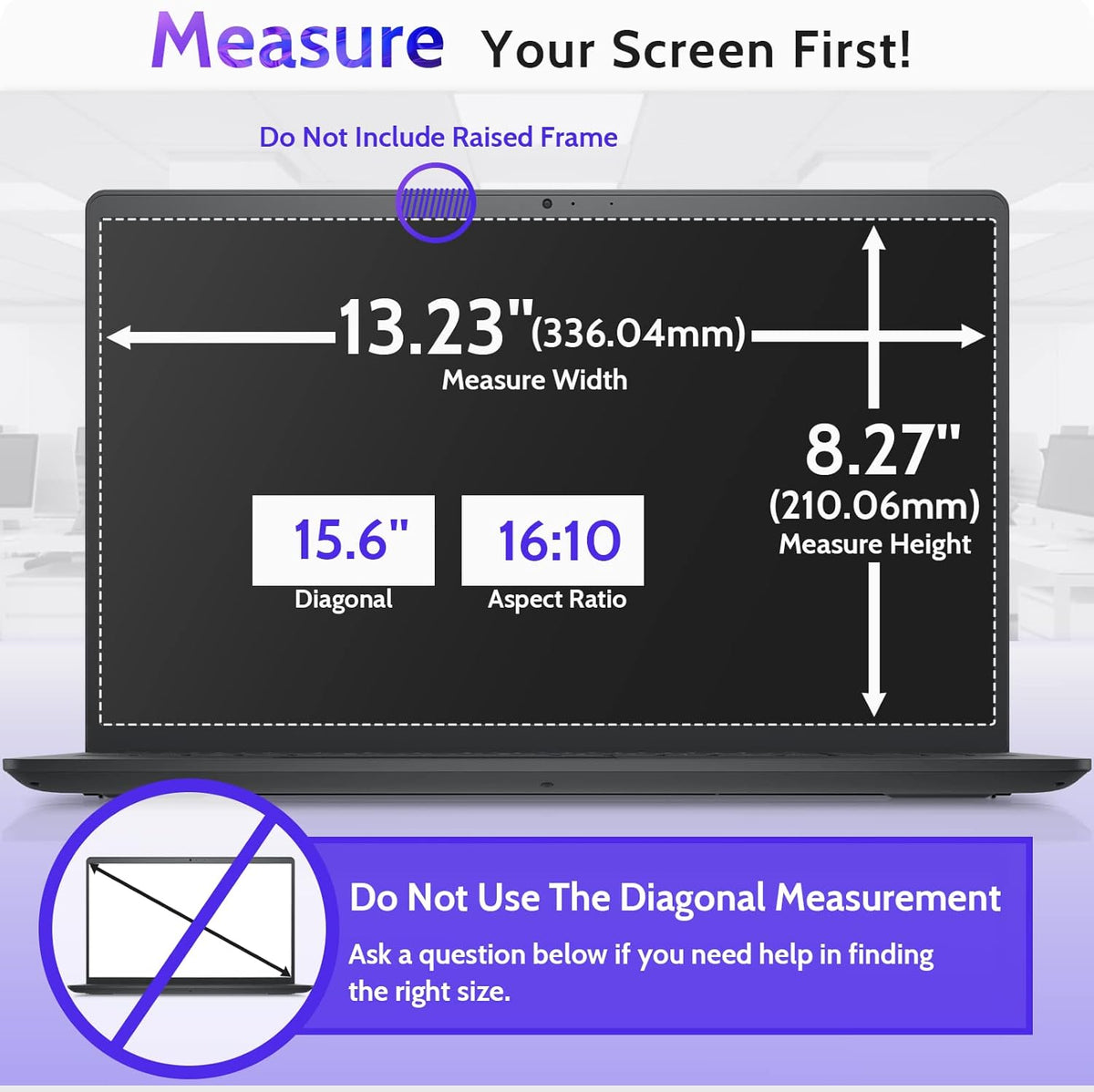 15.6 Inch Laptop Privacy Screen Compatible with Lenovo Hp Dell Acer Asus Thinkpad Envy Xps Computer 16:10 Aspect, Removable Anti Glare Blue Light Filter Protector, 15" Monitor Security Shield