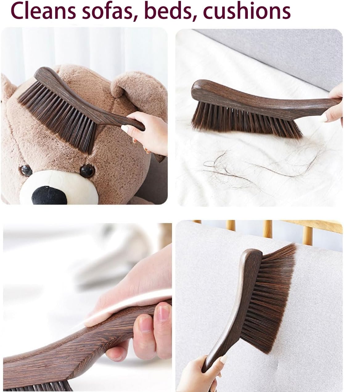 Hand Broom Brush, Dust Brush for Cleaning, Wood Block Hand Brush, Soft Bristle Cleaning Brush for Car Bed Furniture Clothes Garden Couch Draft (Curved Handle)