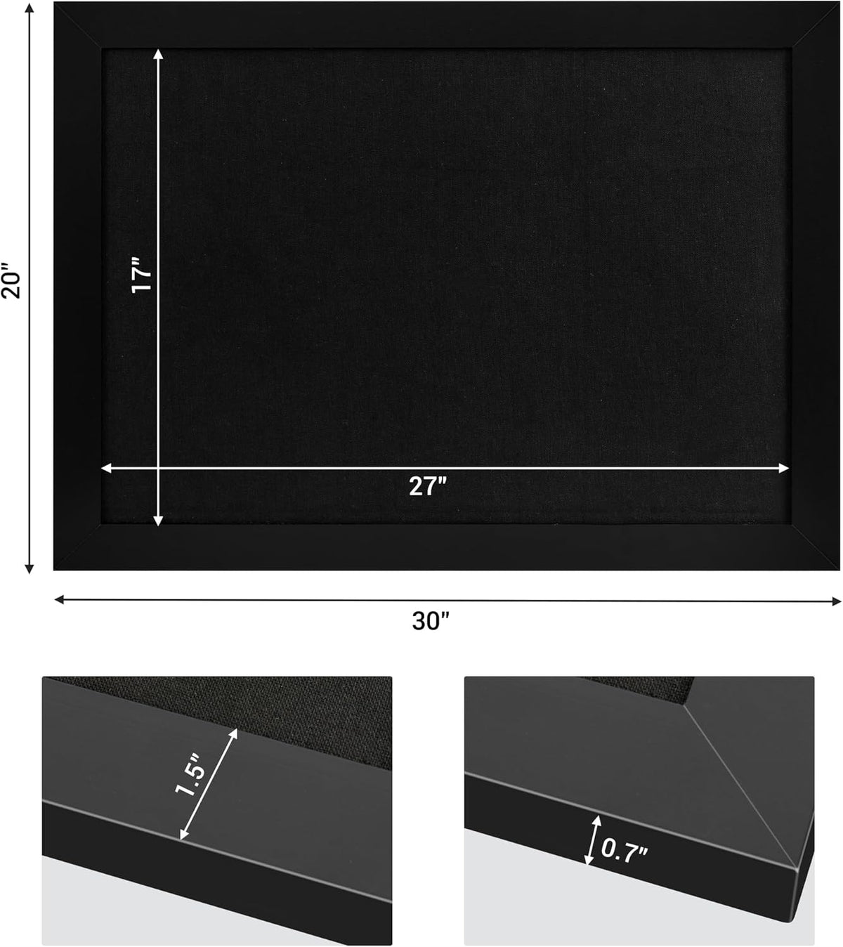 Board2by 2-Pack Farmhouse Linen Cork Bulletin Board, Black Frame 30" x 20" Corkboard, Office Board for Wall Decor, Wall Mounted Pin Board Picture Board with 40 Pushpins for School, Home & Office