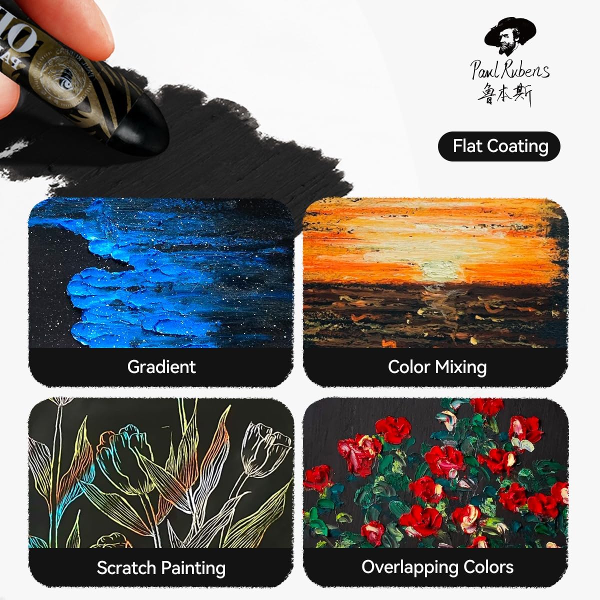 Paul Rubens Jumbo Black Oil Pastels - 2 Pack (60g Each, 0.79"x4.72"), Extra Soft & Creamy, Professional Blendable Pastel Sticks for Artists, Students, Sketching & Large Areas
