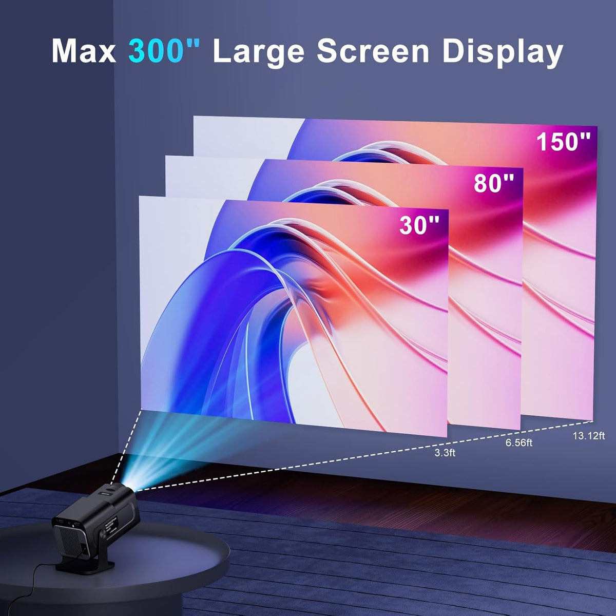 Smart 4K 1080P Projector With Built-in Apps, Wifi Bluetooth, Auto Keystone, Short Throw and 270 Adjustable - Mini Portable Outdoor Movie HY320 HY300 (Black)