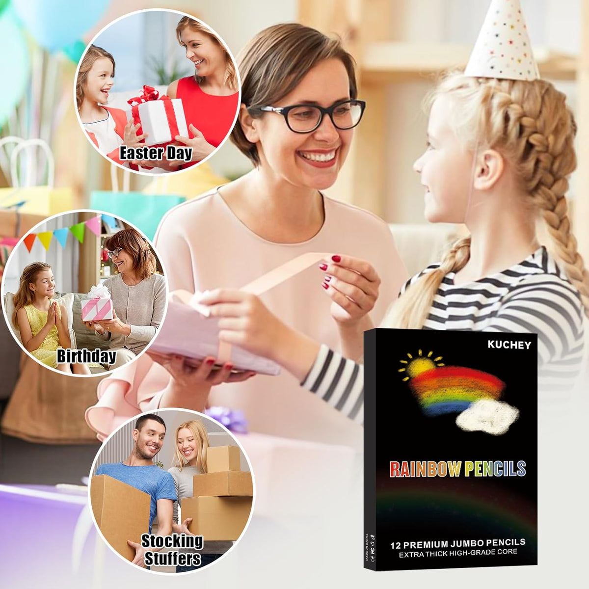 Stocking Stuffers for Kids, Art Supplies 12 Colored Rainbow Pencils, Valentines for Kids Adults, Teen Girl Gifts Trendy Stuff Birthday Party Favors, Arts And Crafts, Easter Basket for 8-12 Year Old