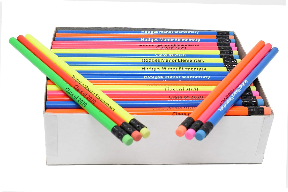 Pencil Guy Promotional Personalized Imprinted Neon Round Pencils 144 to a box