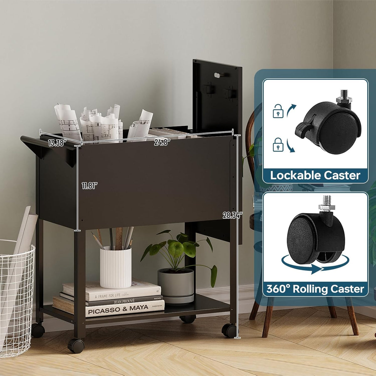 Mobile File Cart with Lock, Rolling File Cabinet Hanging Letter/Legal Size with Lockable Sliding Cover, Office File Organizer on Wheels