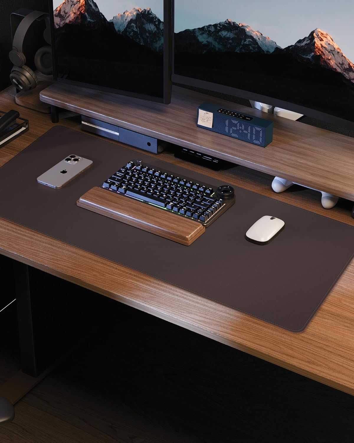 Leather Desk Pad Protector,Office Desk Mat,Large Mouse Pad, Non-Slip PU Leather Desk Blotter,Desk Pad,Waterproof Desk Writing Pad for Office and Home (Chocolate,31.5" x 15.7")