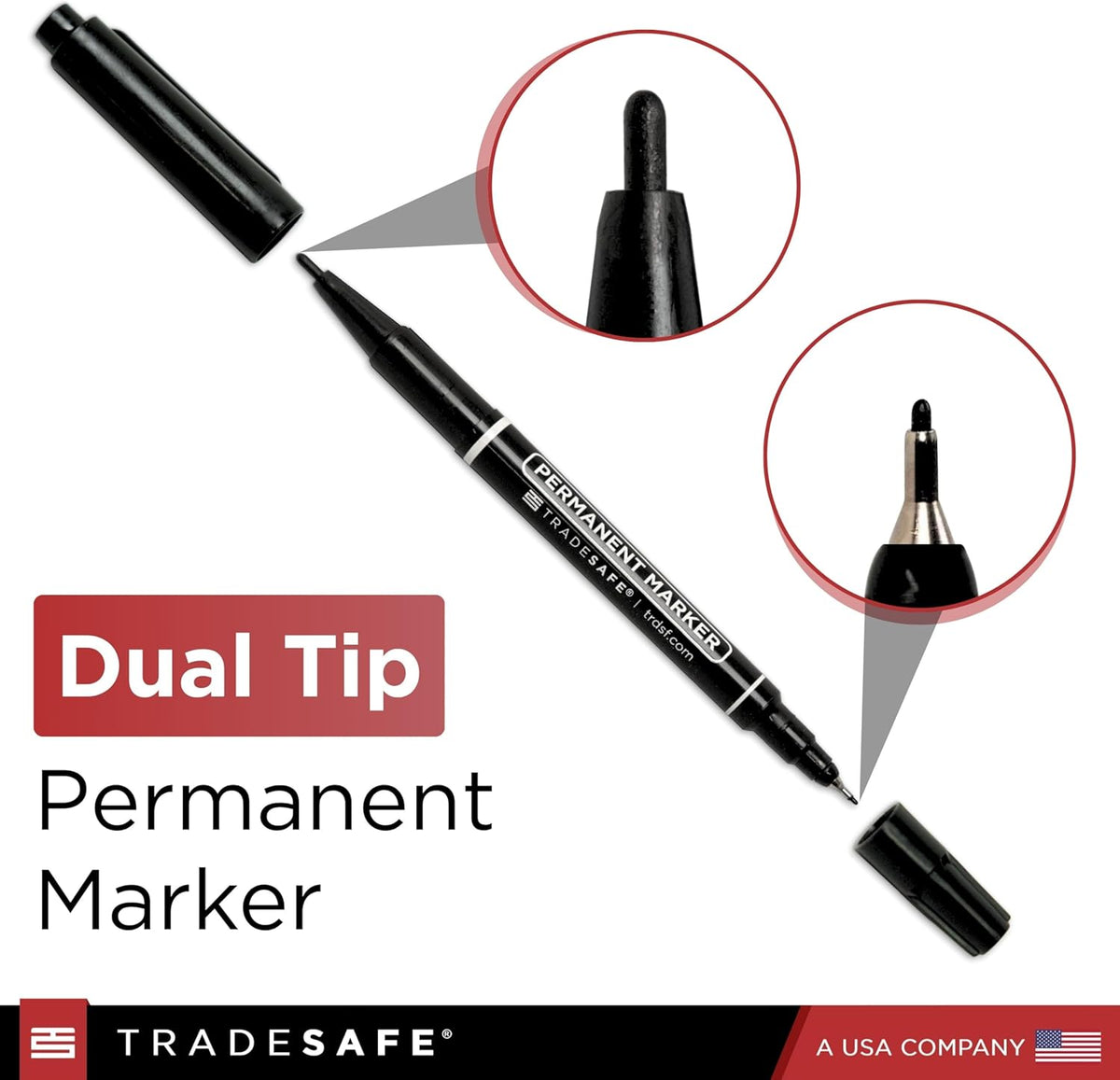 TRADESAFE Grease Pencils and Permanent Marker Set - Black China Pencil, Red Wax Pencil, Black Dual Tip Marker Pen, Premium Grade Markers for Metal, Glass, Fabric
