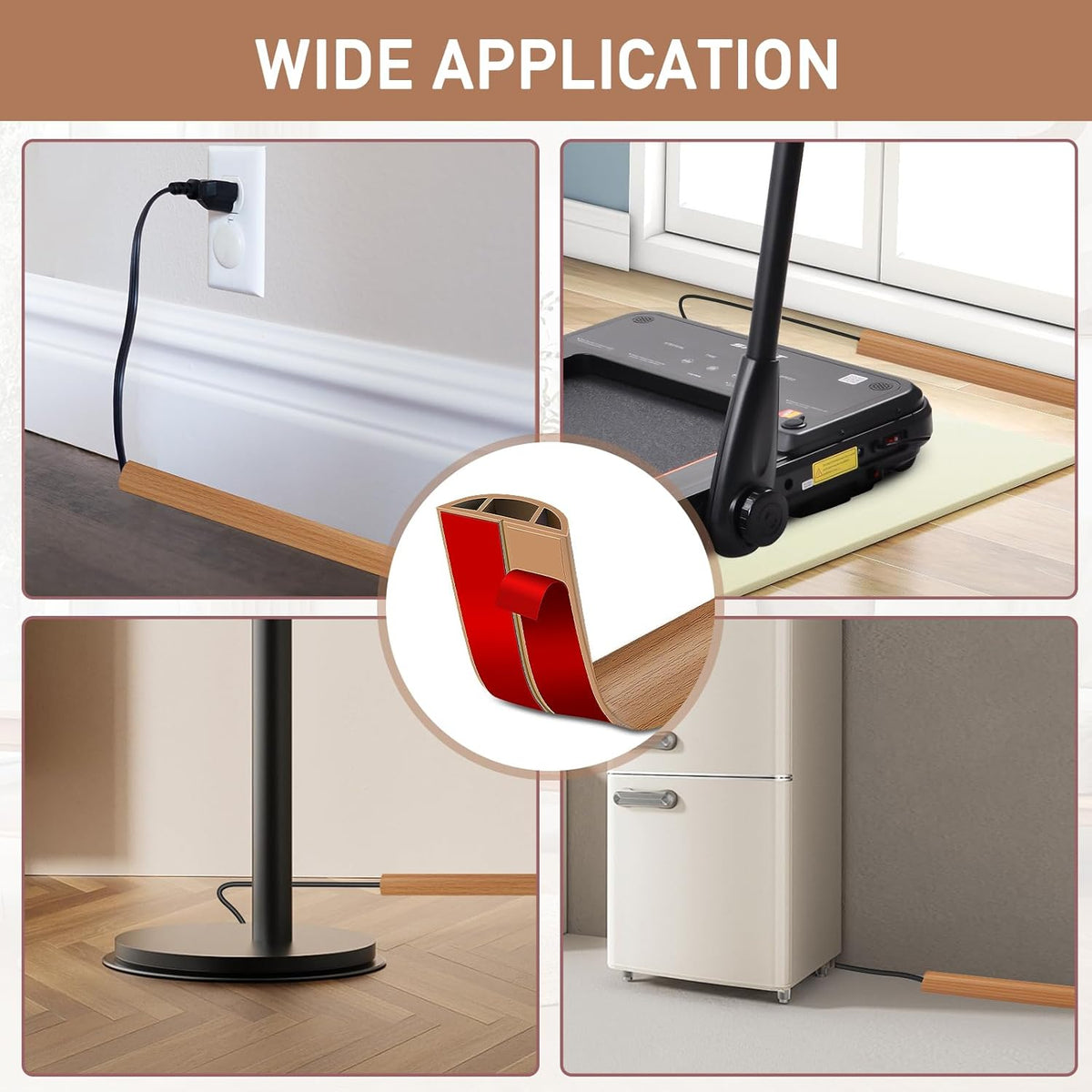 Floor Cord Cover Self Adhesive Cord Hider Floor Extension Cord Covers for Floor Power Cord Protector Cable Management Prevent Cable Trips Cable Cavity 0.59" W x 0.31" H (Light Brown Wood, 20Ft)