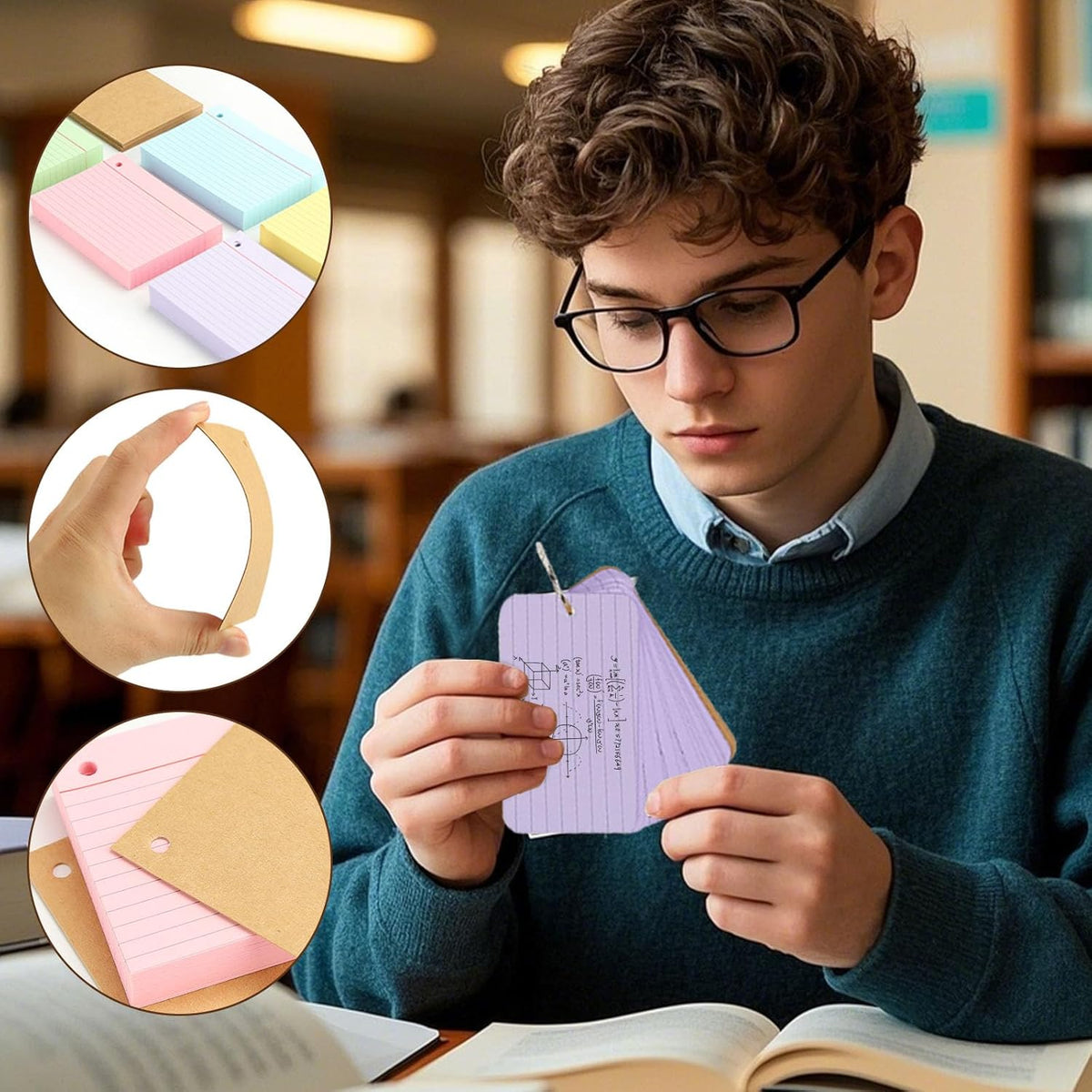 Koogel 300PCS Index Cards with Ring, 3x5 Colored Index Card with Ring for Back to School, Heavyweight Lined Notecards for Studying School Supplies Learning Memory Note Taking To Do List, 6 Colors