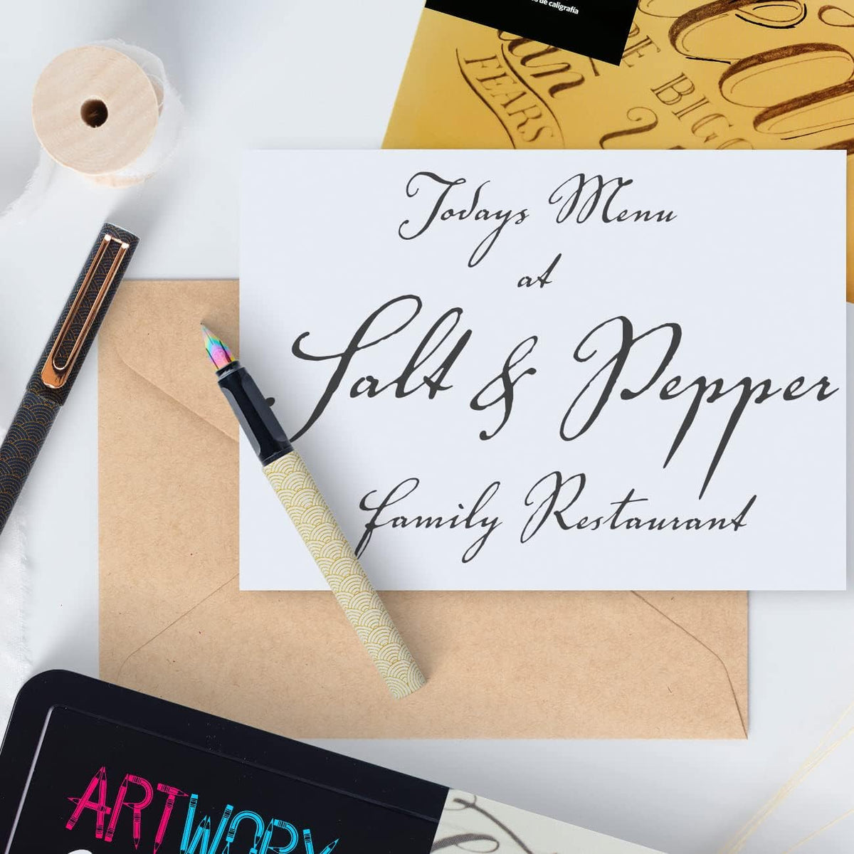 Artworx Calligraphy Pens Set - Introductory Caligraphy Writing & Hand Lettering Kit - Includes Instructions, Guide Book and Practice Book - Calligraphy Set For Beginners