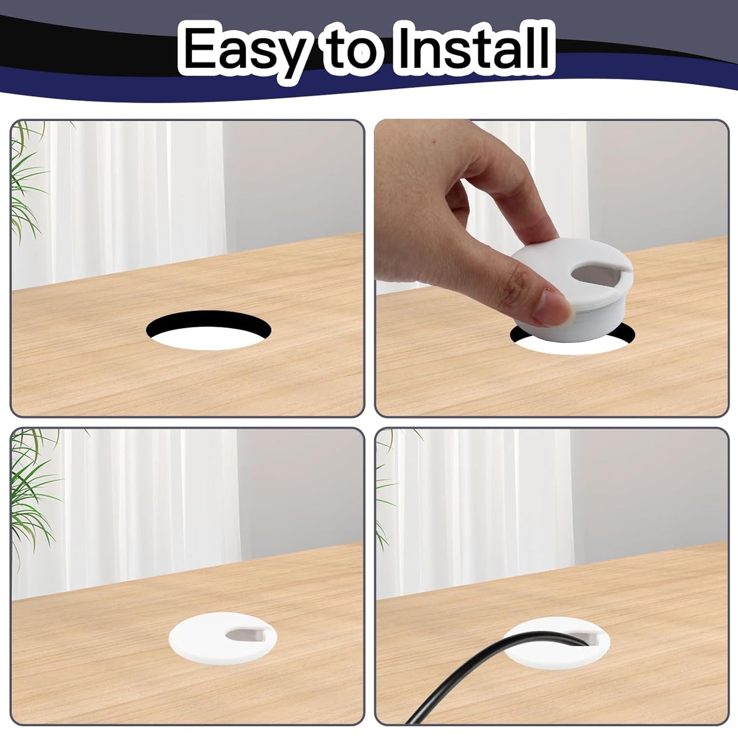 2pcs 2 Inch Desk Grommet, Plastic Hole Cover, White Cable Cover, Grommet for Wire Cord Organizing