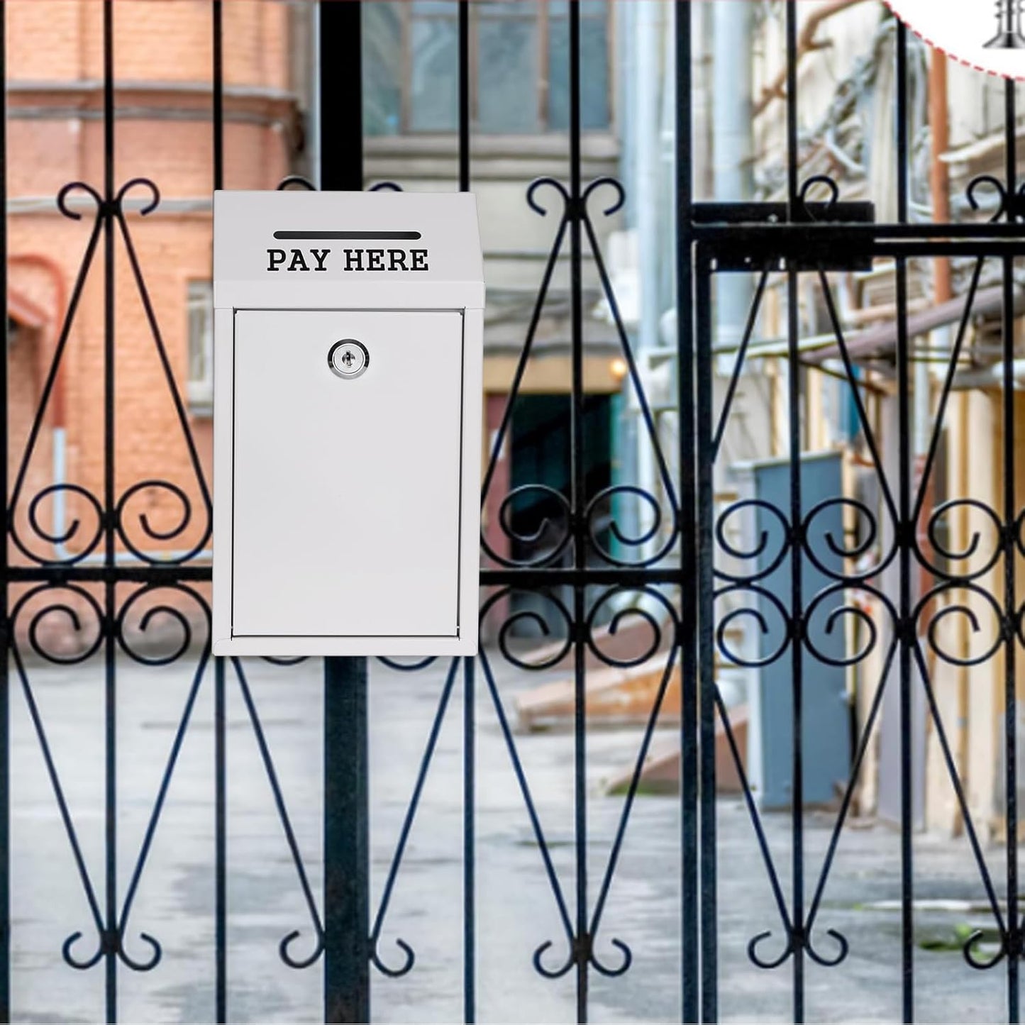Metal Donation Box Collection Safe Suggestion Box with Lock Wall Mounted Mailbox Delivery Ballot Case Key Drop Case for Home Office Outdoor Door (White, 10.24 x 5.71 x 2.95 Inch)