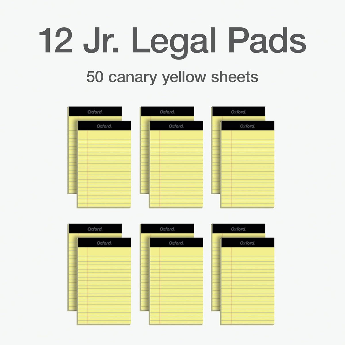 Oxford 5 x 8 Legal Pads, 12 Pack, Narrow Ruled, Yellow Paper, 50 Sheets Per Writing Pad, Made in the USA (74017)