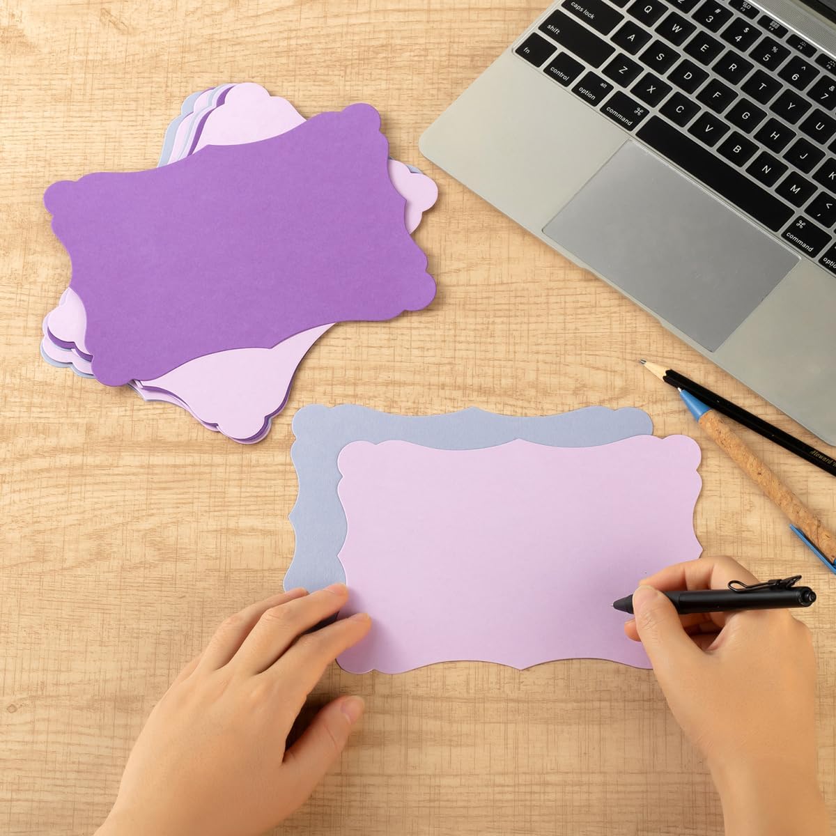 50 Pack Blank Kraft Cards Cardstock Thick Paper Brown Greeting Cards for DIY Gift Card Menus, Baby Shower and Wedding Invitations (Purple, 5 Colors, 5x7IN)