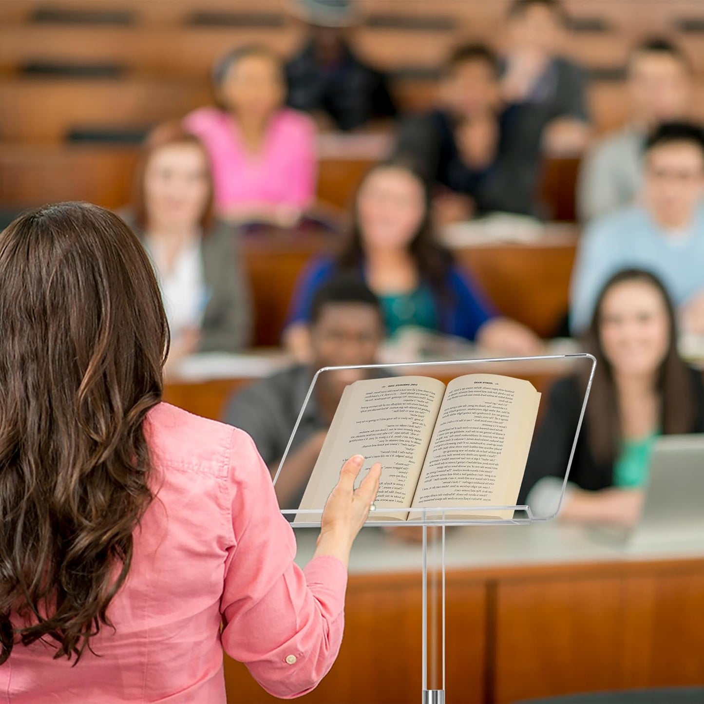 Podium Stand, Lecterns & Podiums, Acrylic Adjustable Angles with Metal Base, Podium for Church, Weddings, Classroom, Speech, 16" L x 12" W x 42.5" H (Clear)