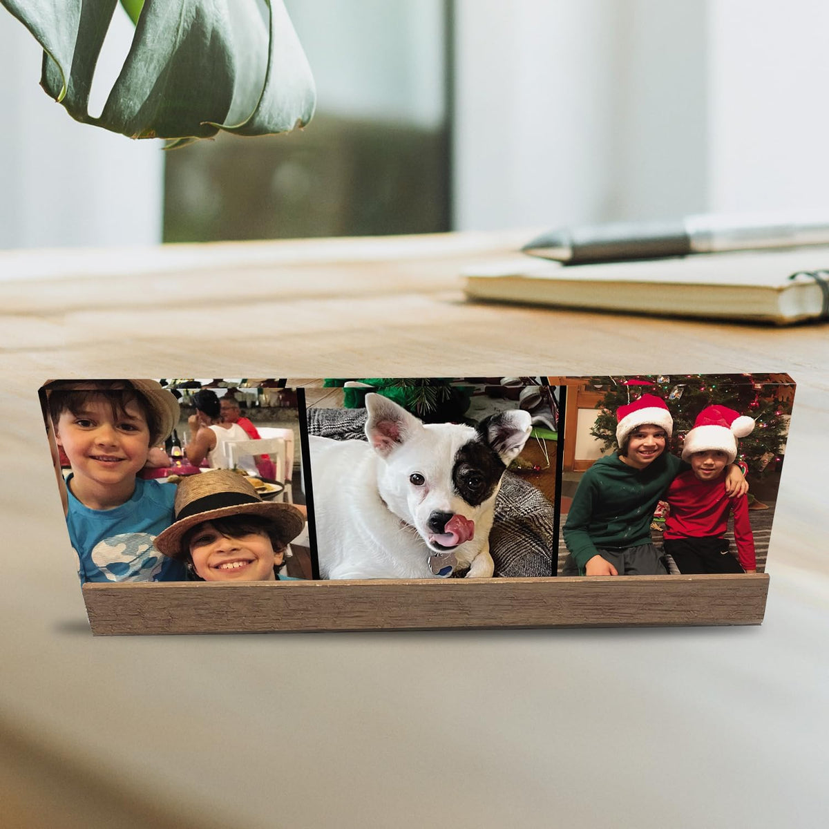 Artblox Personalized Office Desk Name Plate Custom Photo Prints On Acrylic Glass with Teak Wood Stand Turn Your Photos into Stunning Family Christmas Customized Gifts Desk Décor (10"x3")