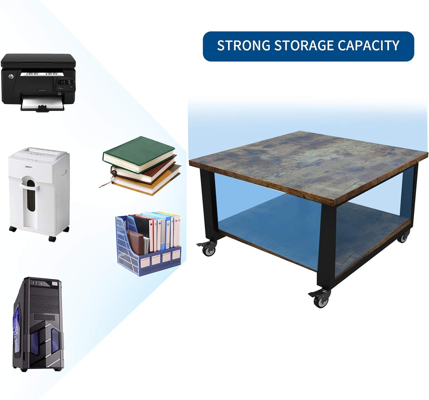 Natwind 2 Tier Laser Printer Stand,19.7''x19.7''x12.6'' Large Printer Table Copier Stand Under Desk,Heavy Duty Rolling Cart with Paper Storage Shelf,Printer Holder on Wheels for Home Office (Retro)