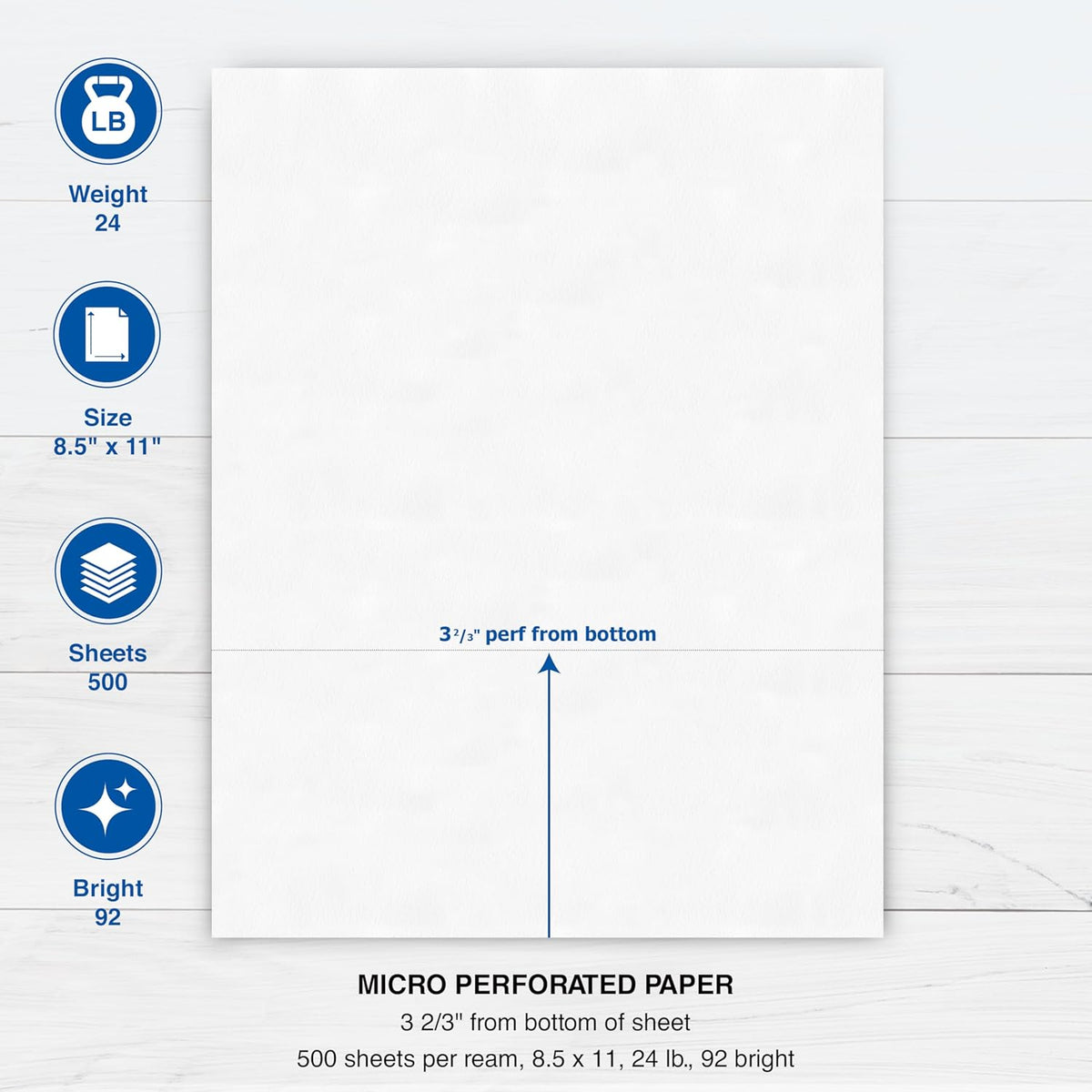 PrintWorks Professional 3 2/3" Horizontal Perforated Paper 8.5” x 11” - Perfect For W-2, 1099, & Statement Use - Made in the USA - 500 Sheets - 24 lb - Printer Compatible - White (04126)