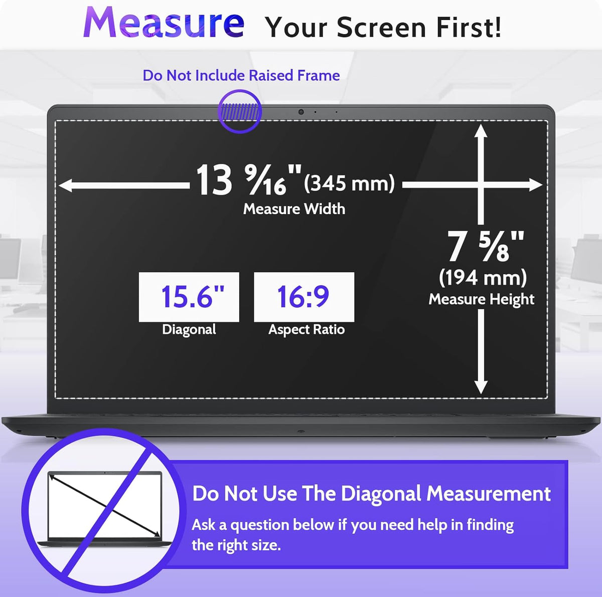 15.6 Inch Laptop Privacy Screen Compatible With Lenovo Hp Dell Acer Asus Thinkpad Envy Xps, 16:9 Aspect Removable Anti Glare Blue Light Filter Protector, 15 In Computer Monitor Security Shield