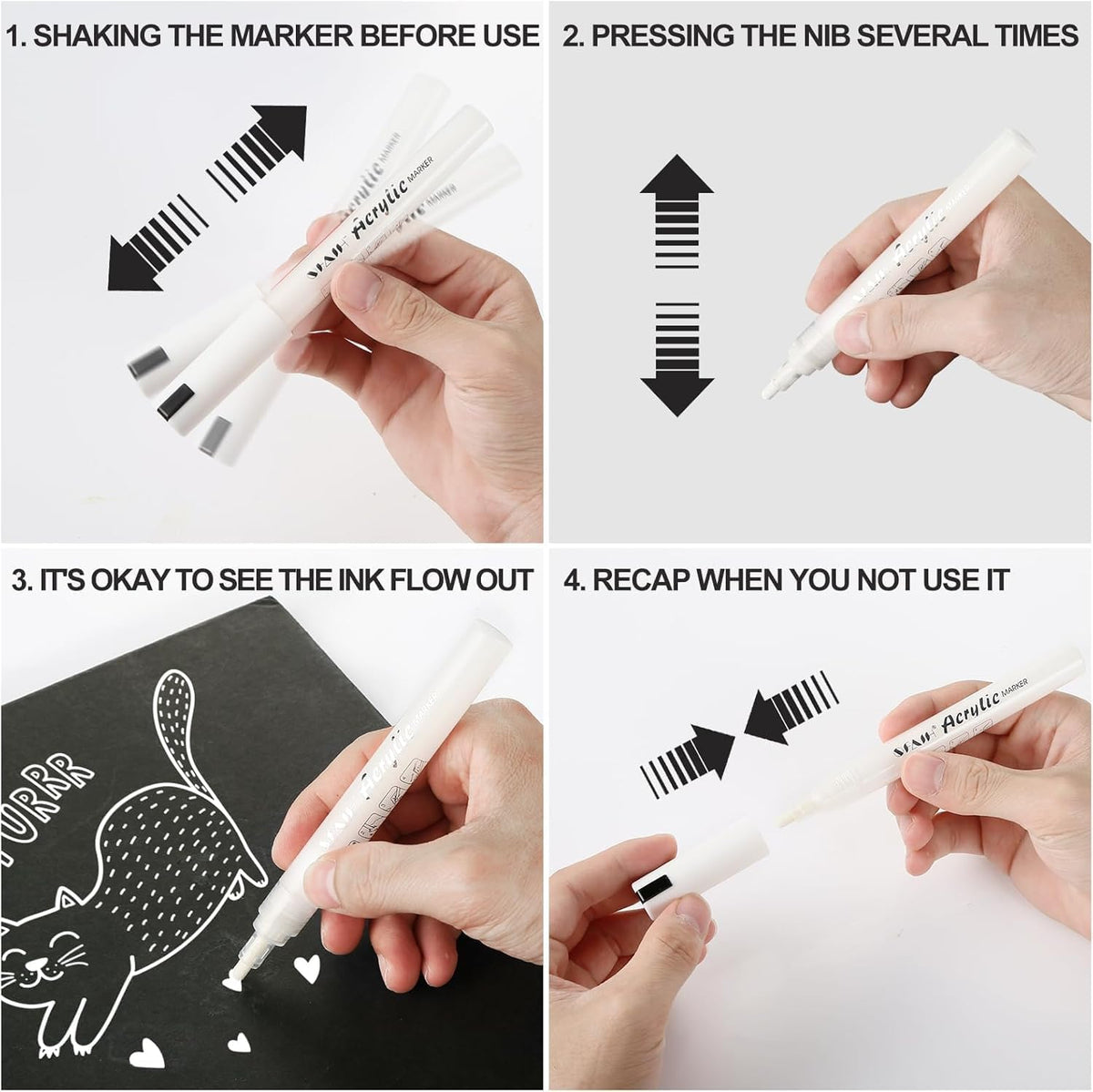 SFAIH Black & White Acrylic Paint Markers - 8 Pack 2-3MM Medium Tip & 0.7MM Extra Fine Paint Pens for Rock Painting, Wood, Metal, Fabric, Plastic, Canvas, Glass, Ceramic, Diy Crafts