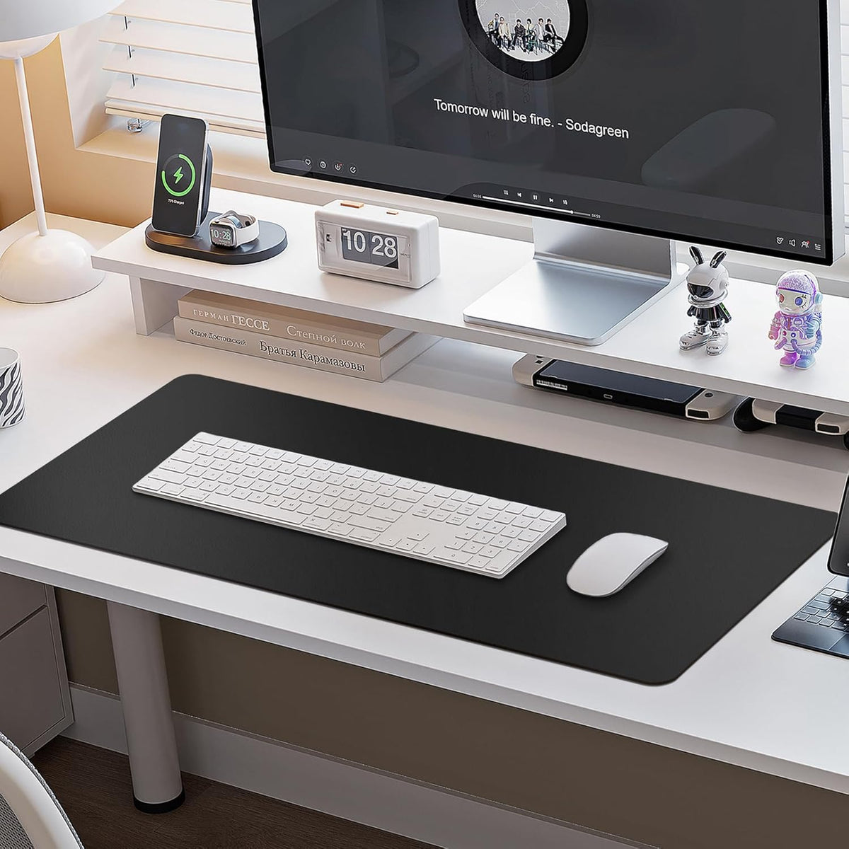 Boutilon Leather Desk Pad Protector,Non-Slip Mouse Pad,Laptop Desk Pad,Office Mouse Mat,Waterproof Leather Desk Blotter,Desk Writing Pad for Office and Home (S-Black,24"x 14")